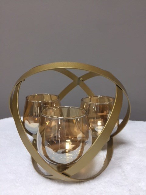 gold yuvarlak 3 lü mumluk 25 cm