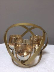 gold yuvarlak 3 lü mumluk 25 cm