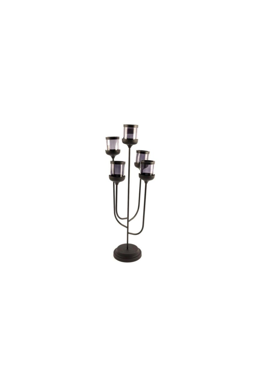 Siyah Camlı 5li Şamdan 67cm