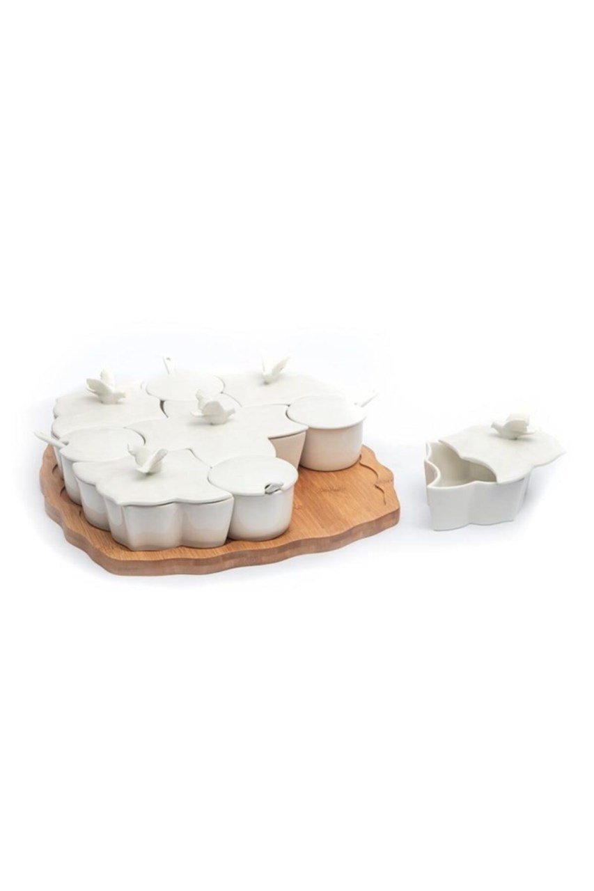 Elegant Serisi 9 Bölmeli Porselen Bambu Kahvaltılık Jbo052