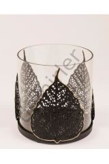 Siyah Silindir Camlı Yaprak Mumluk 17x15 Cm P191.859338