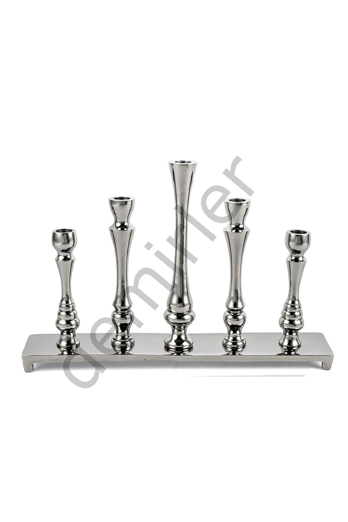 Gümüş Metal 5li Şamdan 41x8x28cm