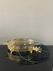 Dekoratif Isıtmalı Sunum Oval 41*24 cm Altın