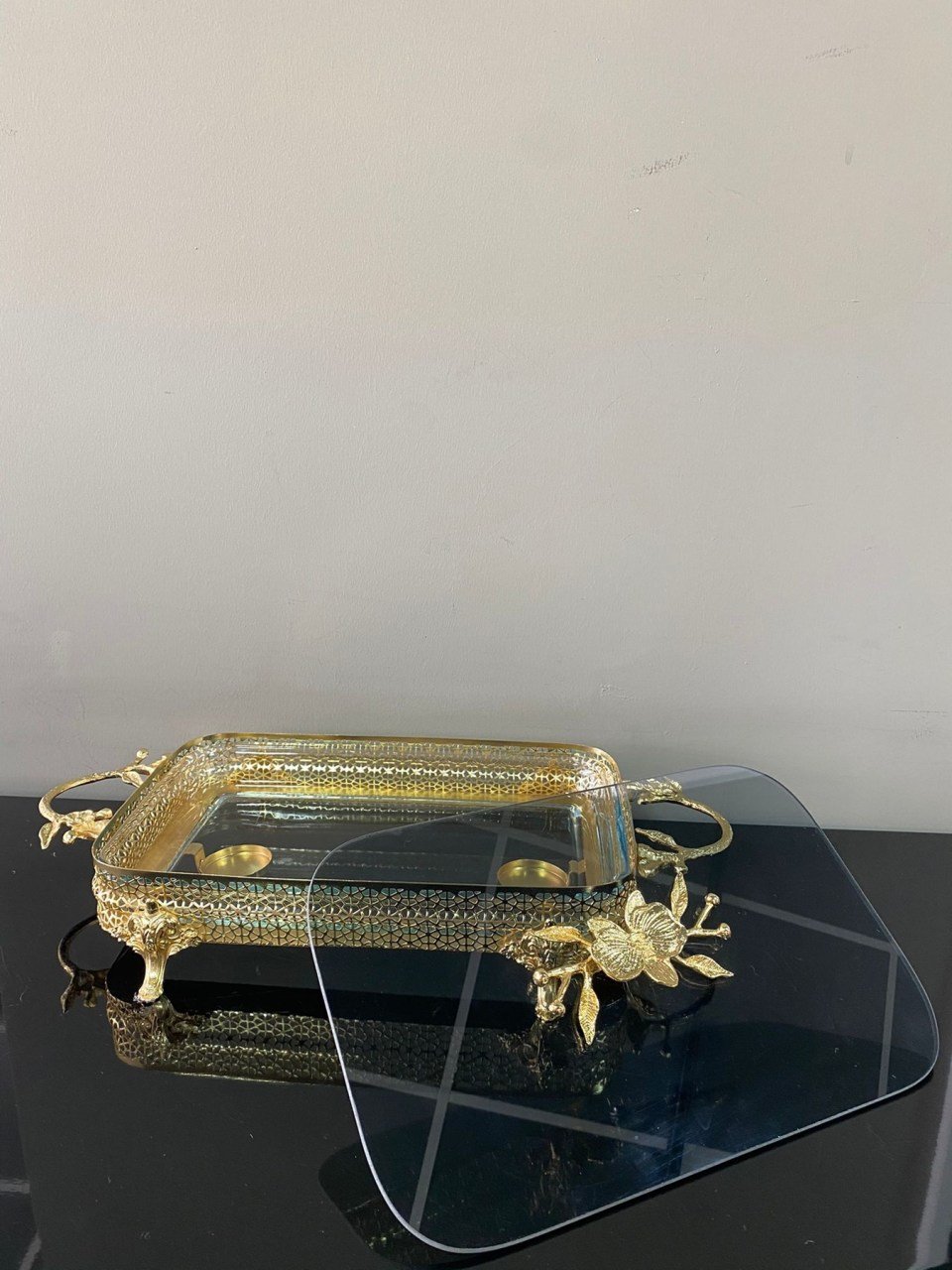 Dekoratif Isıtmalı Sunum Dikdörtgen 47*26 cm Altın