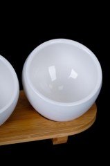 Beyaz 4lü Bambu Tepsi Oval Porselen Sosluk