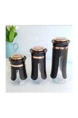 3 Lü Cam-metal Vakumlu Lüx Kavanoz Baharat Seti Siyah Bronz