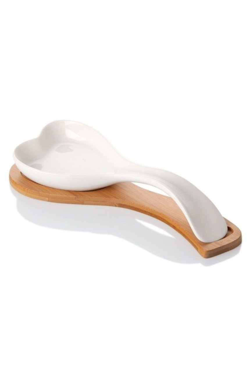 Elegant Serisi Porselen Bambu Standlı Kirli Kaşıklık Jbo012