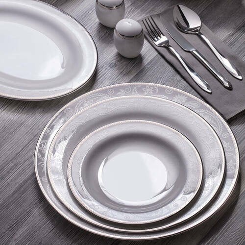 Cemile Silver Paisley 12 Kişilik 100 Parça Royal Bone China Yemek Takımı 1RPB-GP100Y
