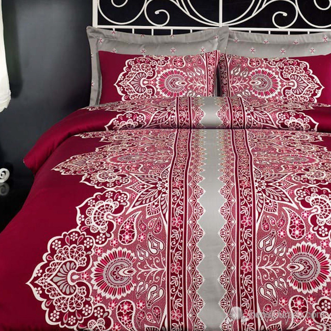 Cotton Box Çift Kişilik Saten Nevresim Takımı -Melek Bordo