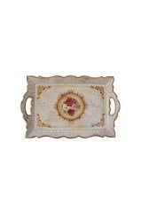 Ahsap Beyaz Catlatma Tepsi 42,5x28 cm