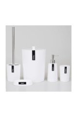 Beyaz Siyah Polyester 5 Parça Banyo Seti