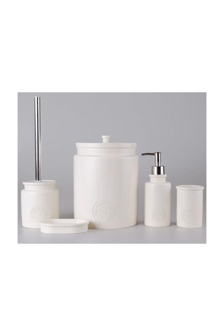 Home Stamp Krem Polyester 5 Parça Banyo Seti