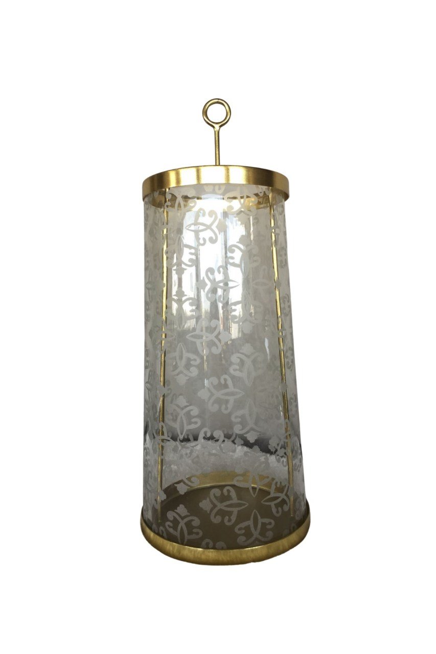 Gold İşletmeli Camlı Mumluk 40 cm