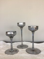 Setabıancabıanca Crystal Gri 3lü Mumluk Set 24*21*17 Cm