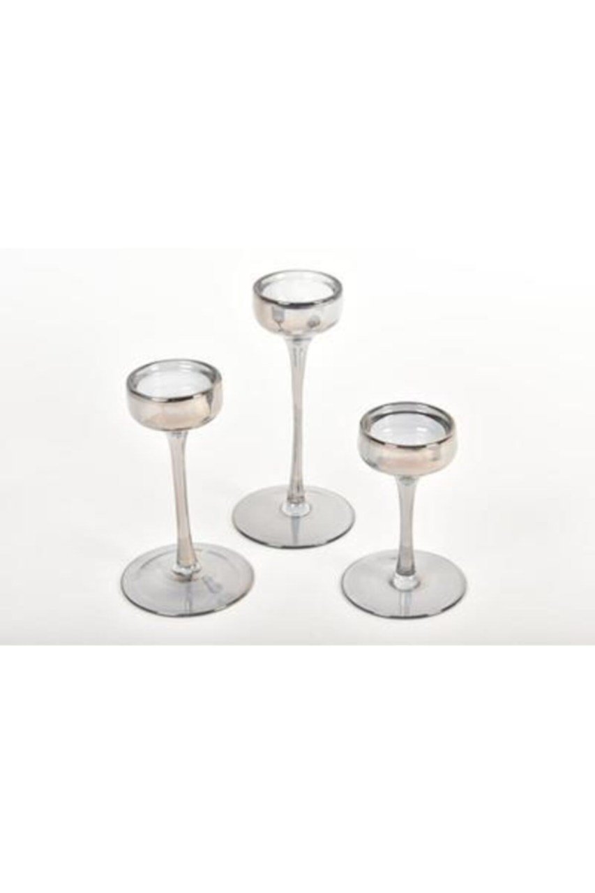 Setabıancabıanca Crystal Gri 3lü Mumluk Set 24*21*17 Cm