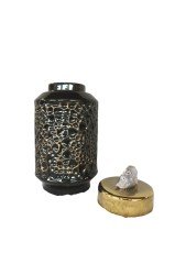 Taşlı Gold Kapaklı Siyah Porselen Kavanoz 30 Cm
