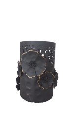 Siyah çiçekli küçük mumluk 17 cm