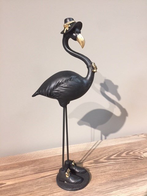Siyah Minik Şapkali Flamingo Obje 28 Cm