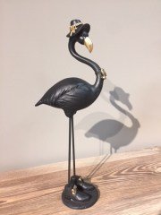 Siyah Minik Şapkali Flamingo Obje 28 Cm