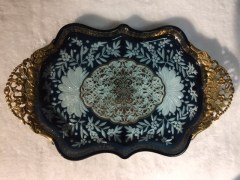 turkuaz kesme cam tepsi 43 cm