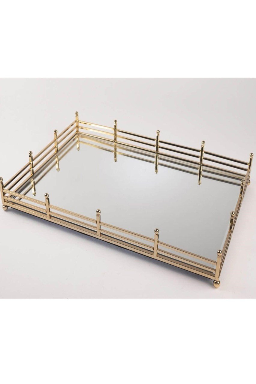 Gold Dik Aynalı Tepsi 44X30Cm